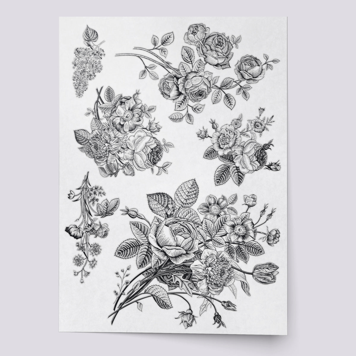 Vintage flower bouquets black ink temporary tattoo set
