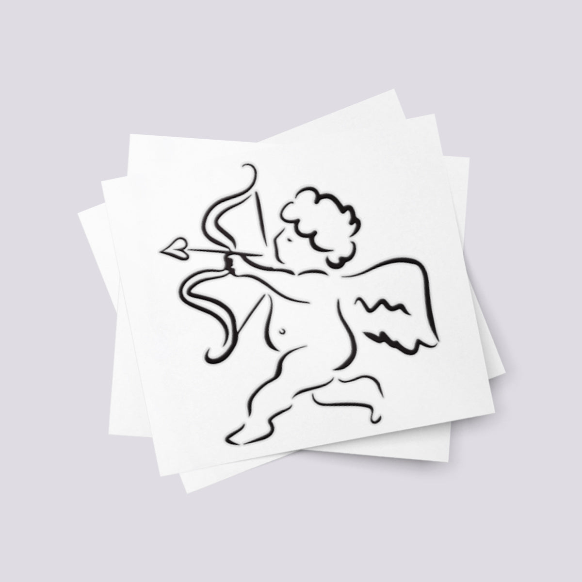 Temporary tattoo of Cupid with wings and bow like a symbol of love for wedding of Valentine's day.