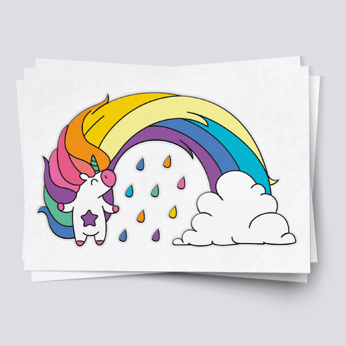 Rainbow Unicorn Temporary Tattoos - Fun Rain and Sunshine Design