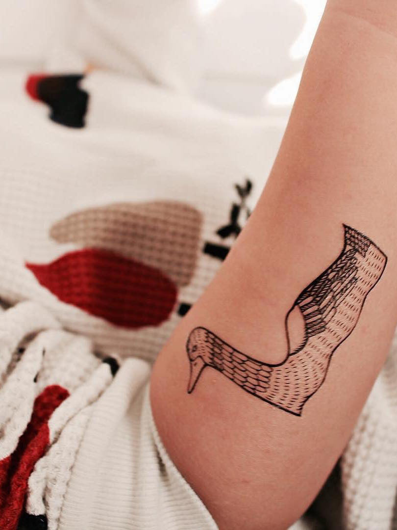 Duck black temporary tattoo for kids from big Animals temporary tattoos set. Exclusive design for Ducky street.