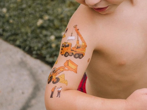 Construction Temporary Tattoos – 24 Pack, Party Favors With Trucks & Bulldozers