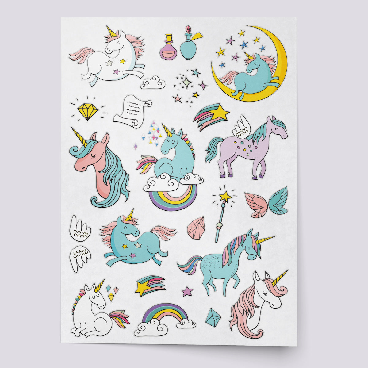 Magical Unicorn Party - Set of Vibrant Temporary Tattoos