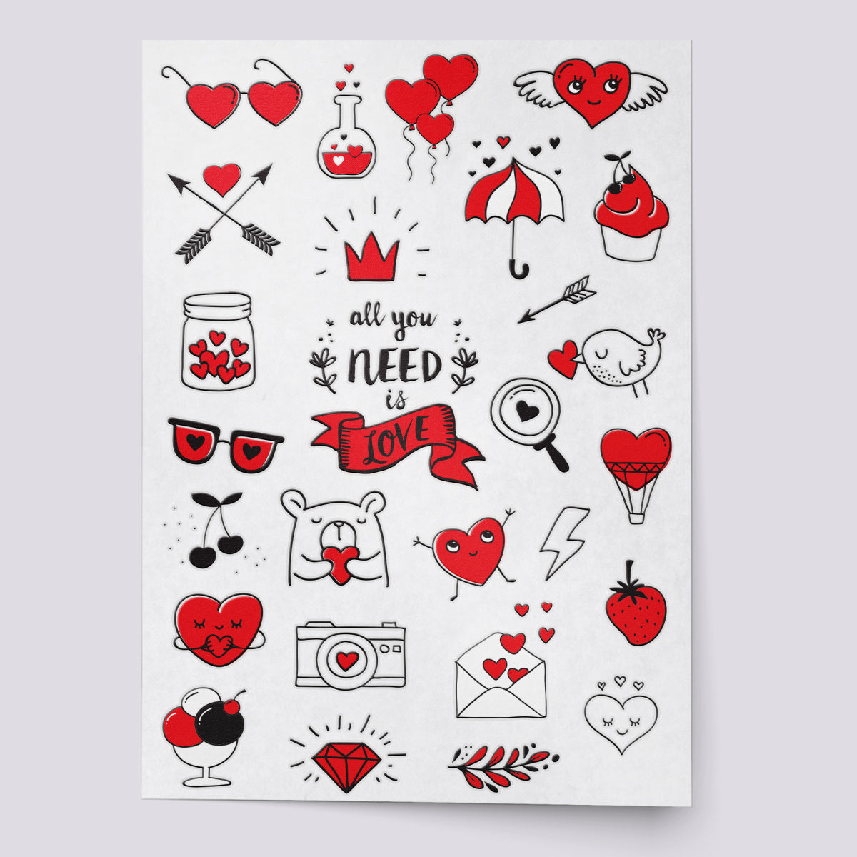 "All you need is love" temporary tattoo set