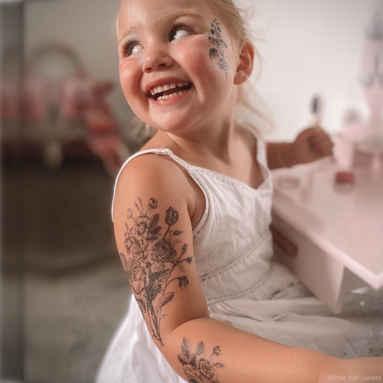 Vintage flower bouquets black ink temporary tattoo set