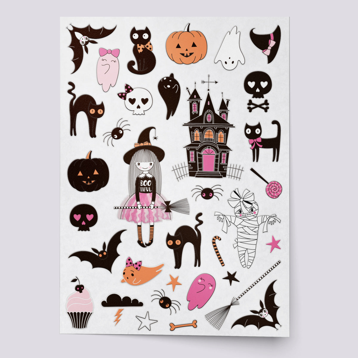 Pink Halloween &#39;Bootiful&#39; Temporary Tattoos for Kids