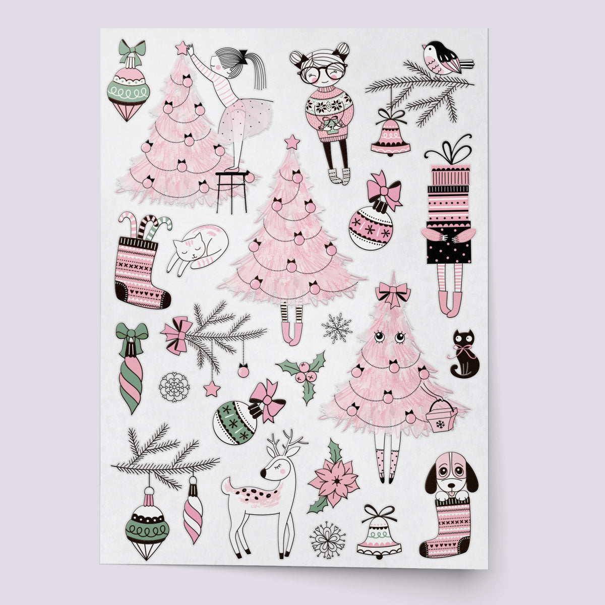 Pink Christmas temporary tattoo set