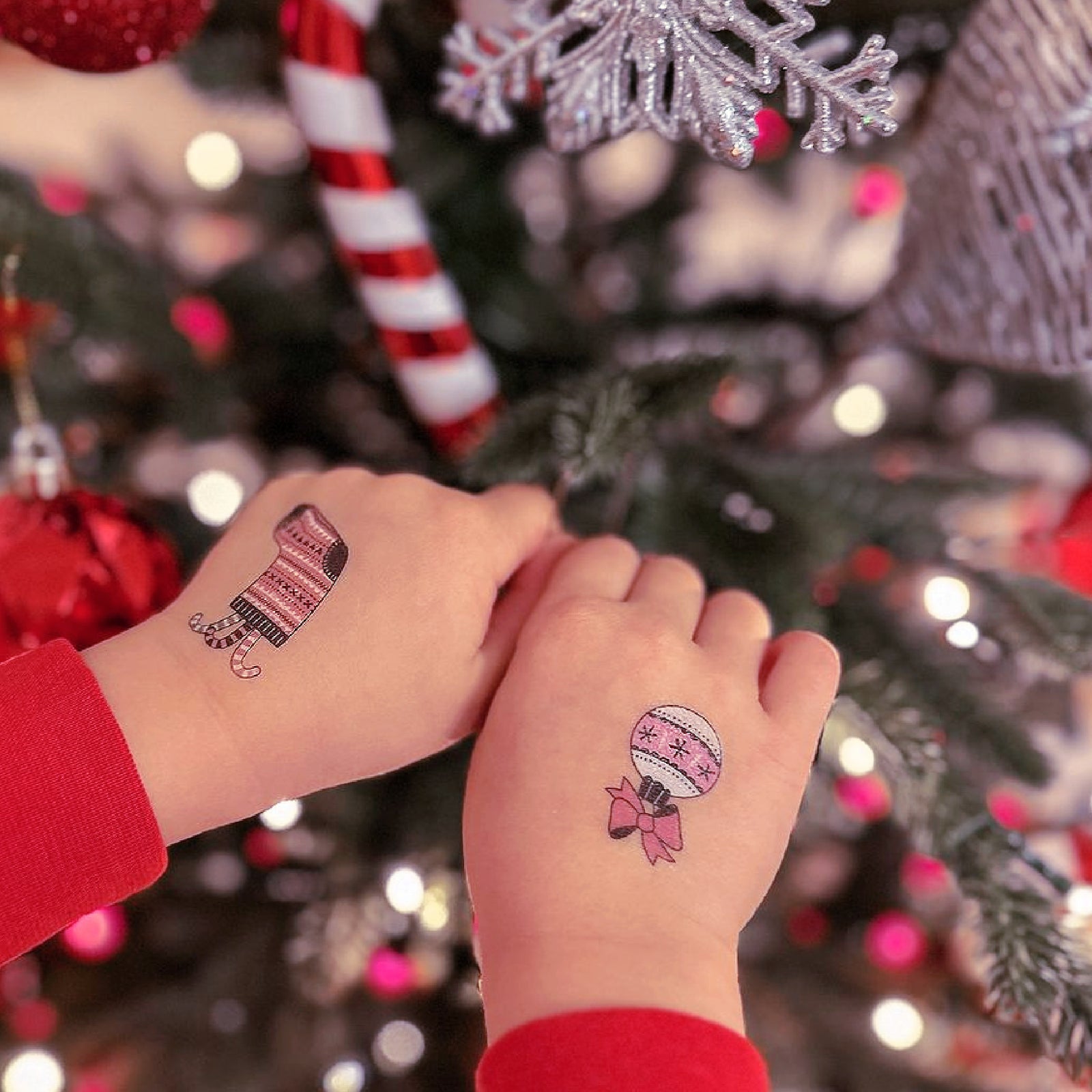 Pink Christmas temporary tattoo set