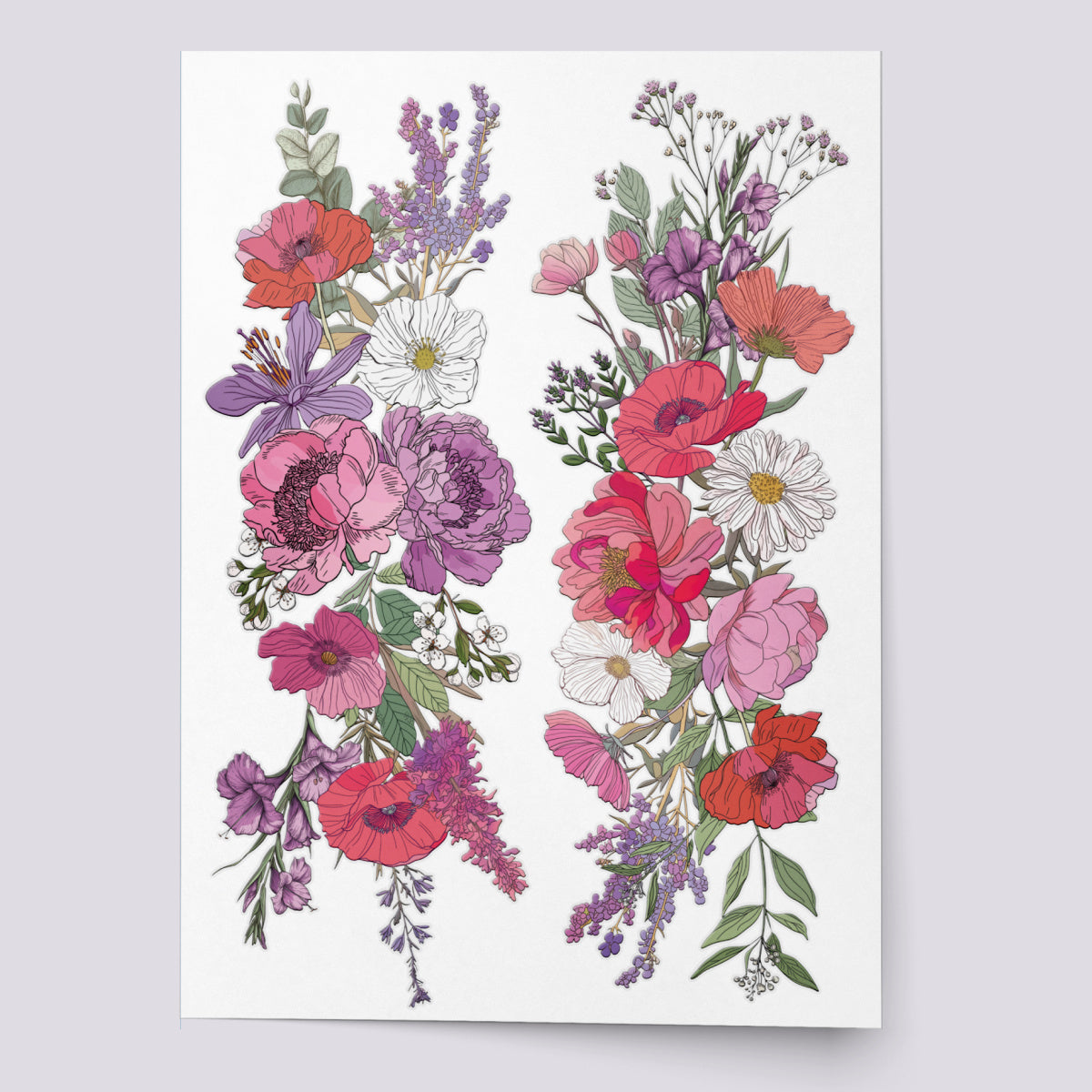 Temporary tattoo of floral design with pink, purple, and red flowers.