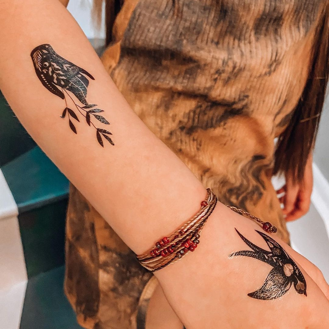 Mystic animals blackwork temporary tattoo set