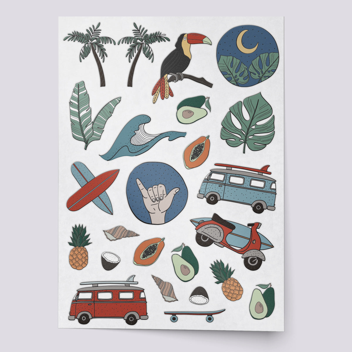 Surfing paradise temporary tattoo set