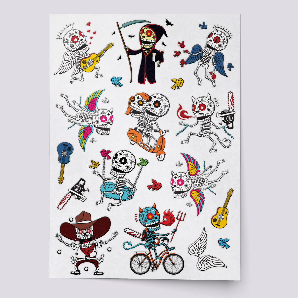 Sugar Skeletons temporary tattoo set