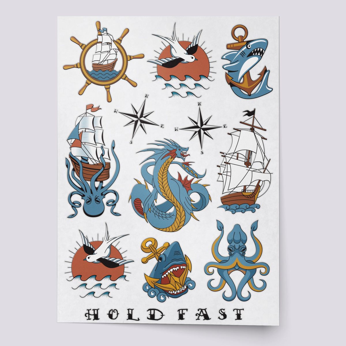 Salty Dog Hold Fast temporary tattoo set