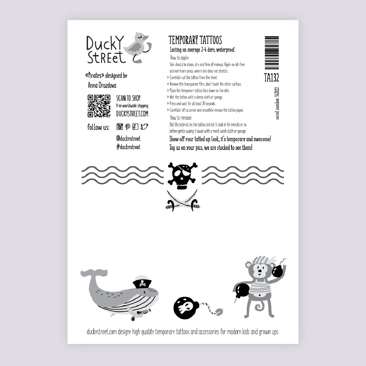 Sea pirates temporary tattoo set