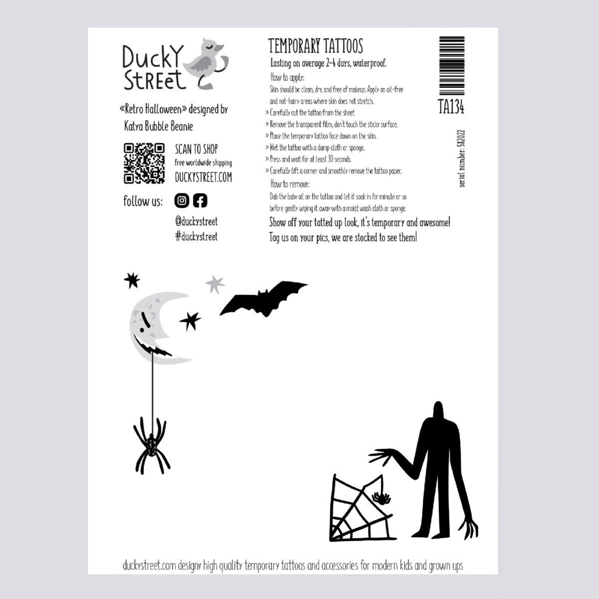 Retro Halloween temporary tattoo set 