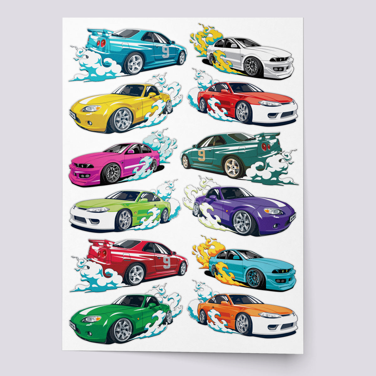 Drift Cars Temporary Tattoo Set