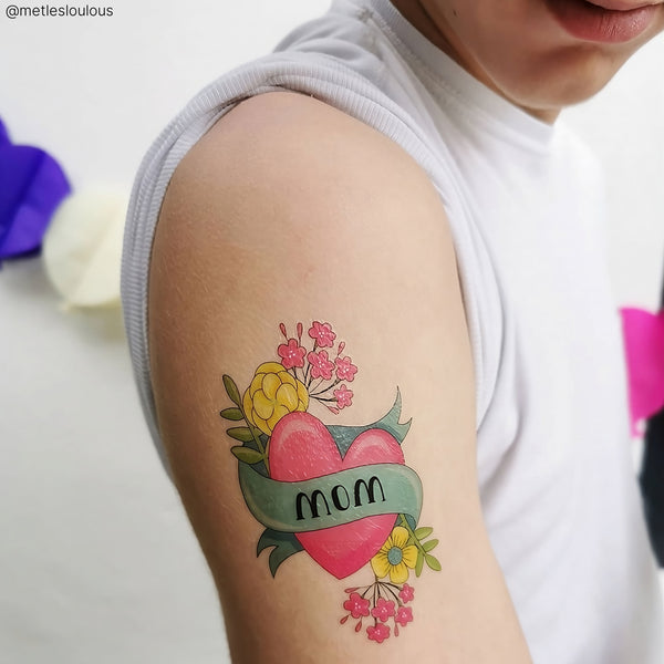 Flower with Mom tattoo , Flower with Mom tattoo ,Heart with Dad sticker,  Temporary tattoo ,tattoo