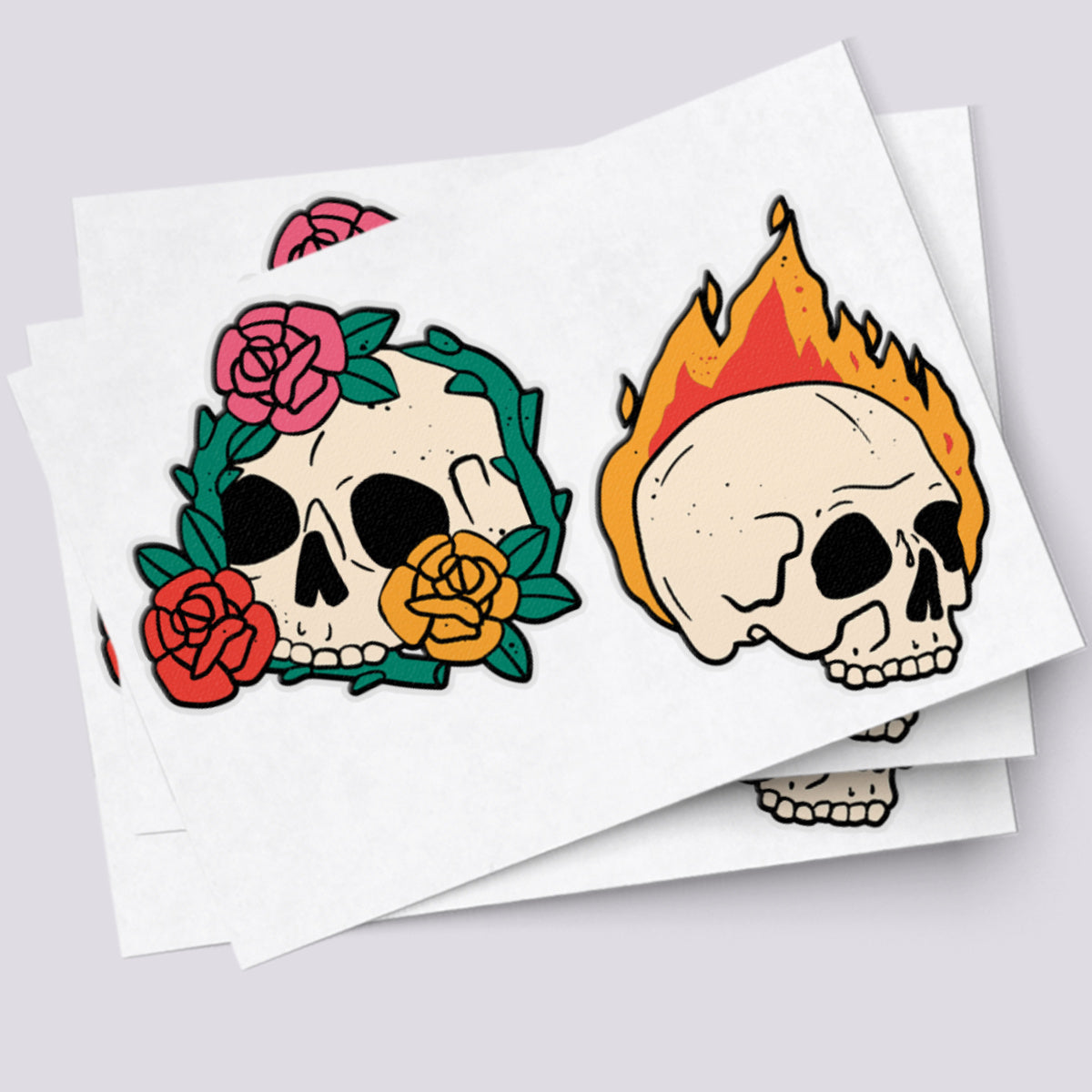 Skulls and Roses Vintage Temporary Tattoos - Bold &amp; Colorful Fun
