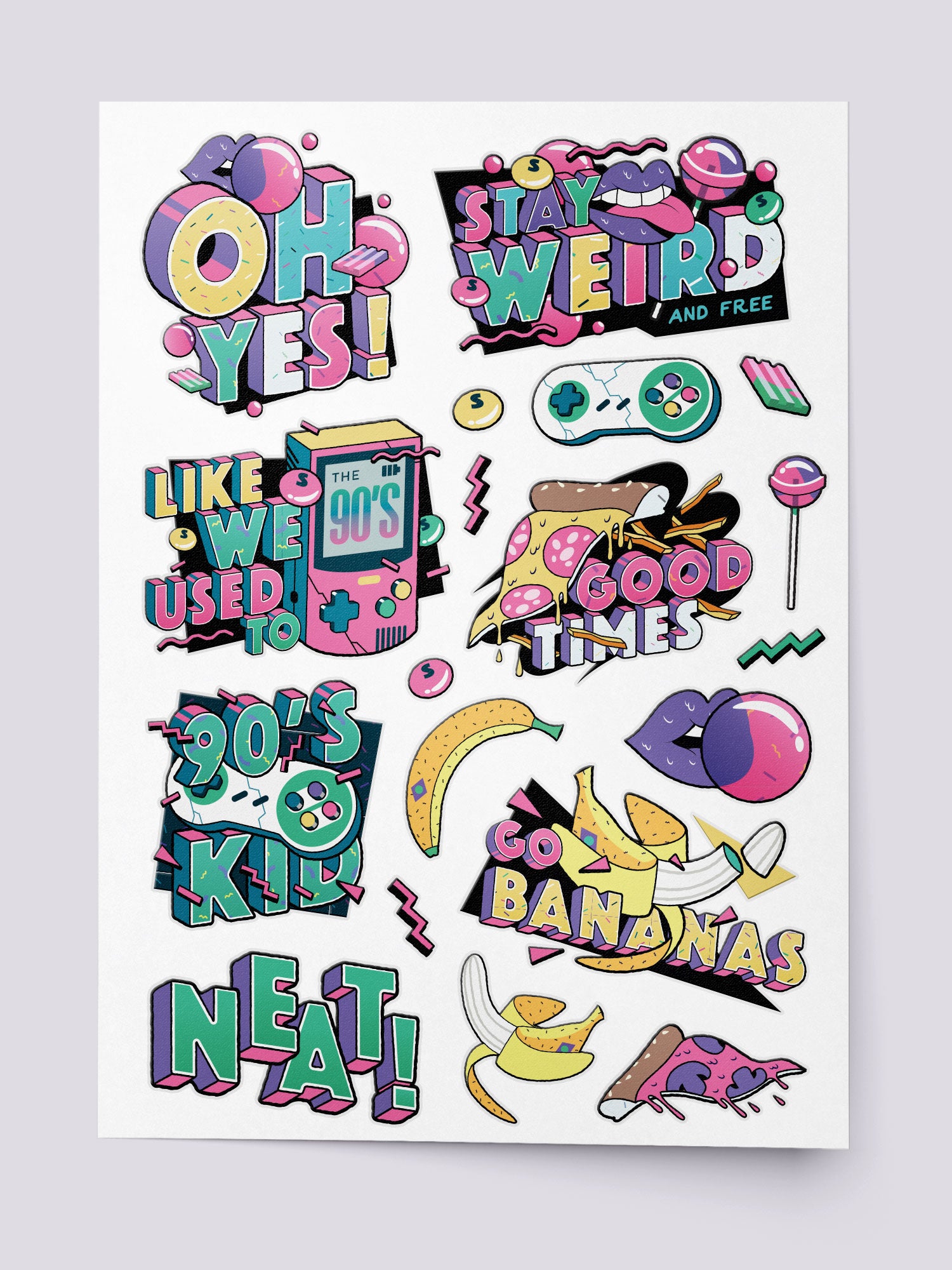 Unique Printable Back To The Nineties Stickers Pack
