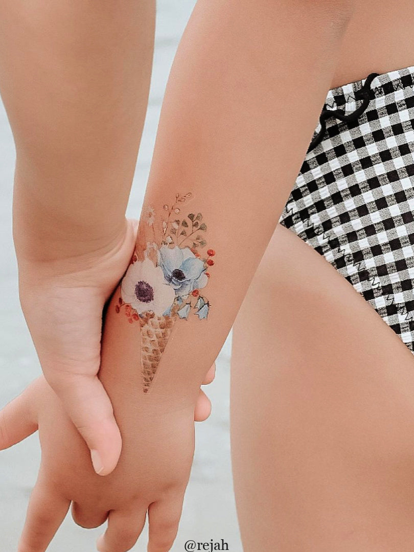 Ducky Street Flower Ice Cream Temporary Tattoos