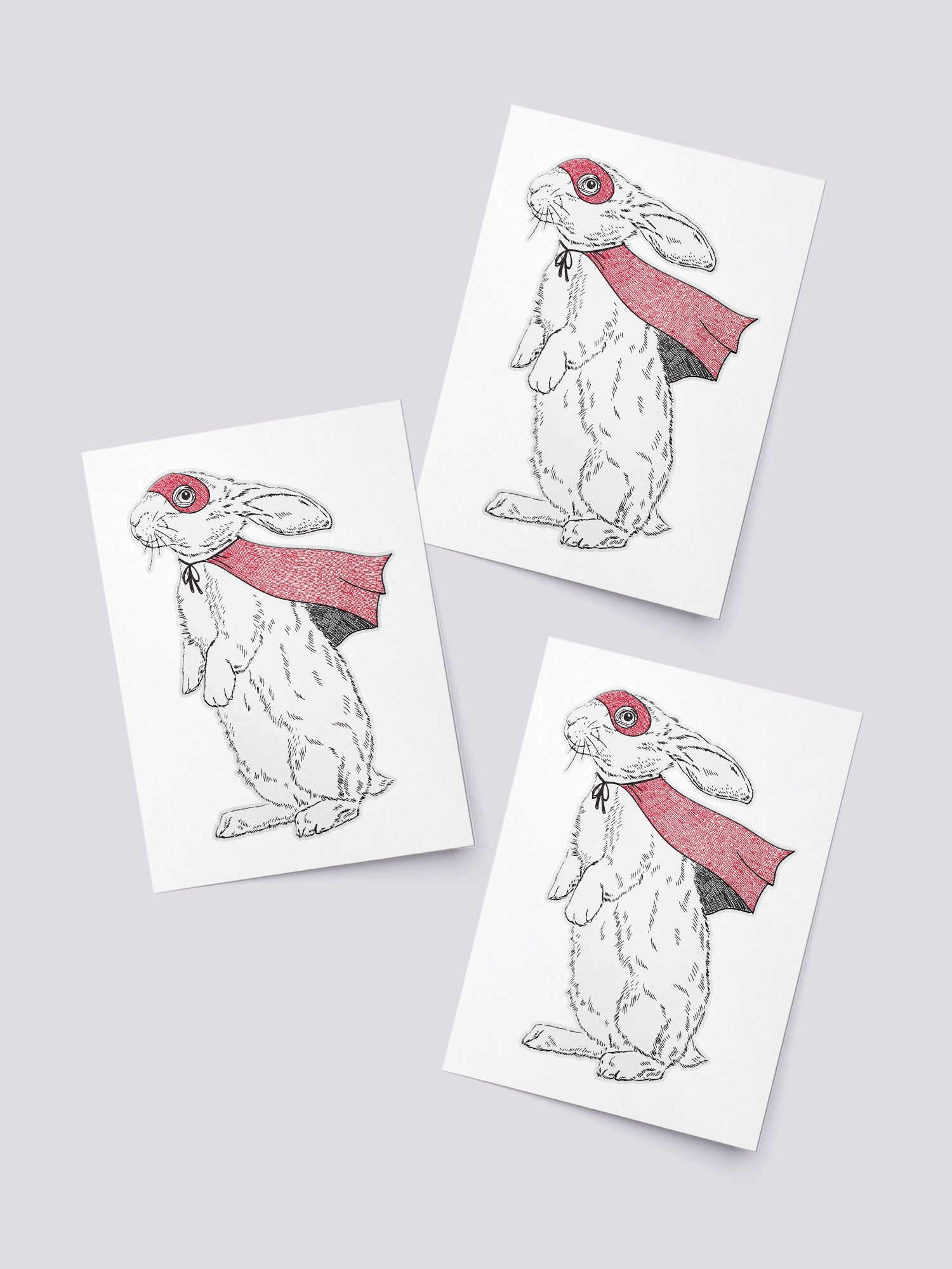 Temporary Tattoos Bunny Hero. Set of 3 Body Stickers of White Rabbit.