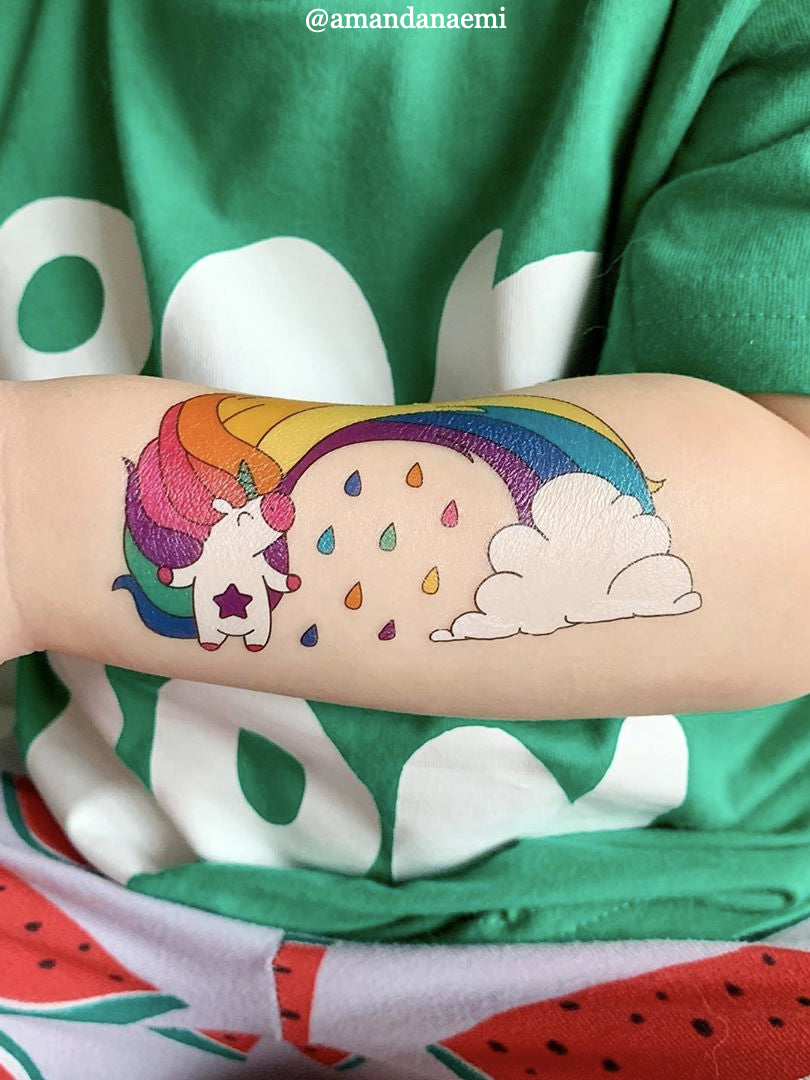 Rainbow Unicorn Temporary Tattoos - Fun Rain and Sunshine Design