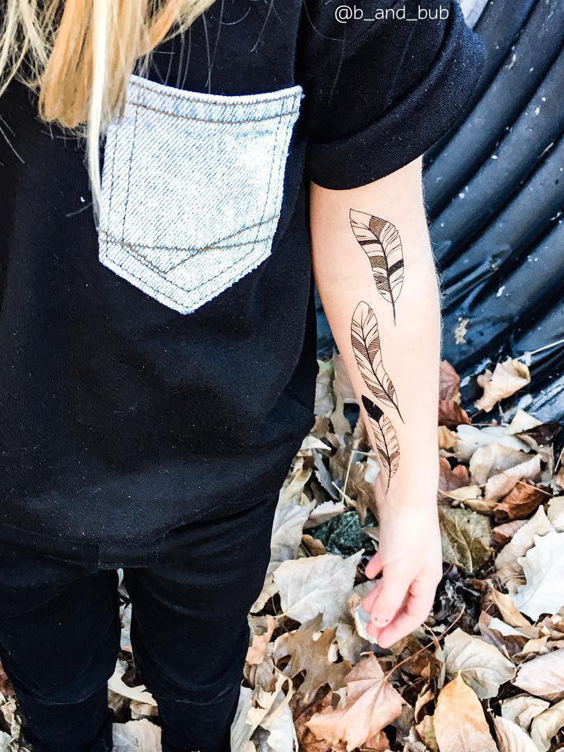 DUCKY STREET kids temporary Tattoo sheet Feathers designed by Pink Pueblo - 5