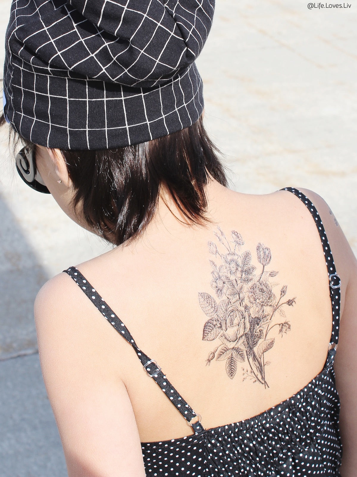 Big vintage flower bouquet temporary tattoo by Ducky street