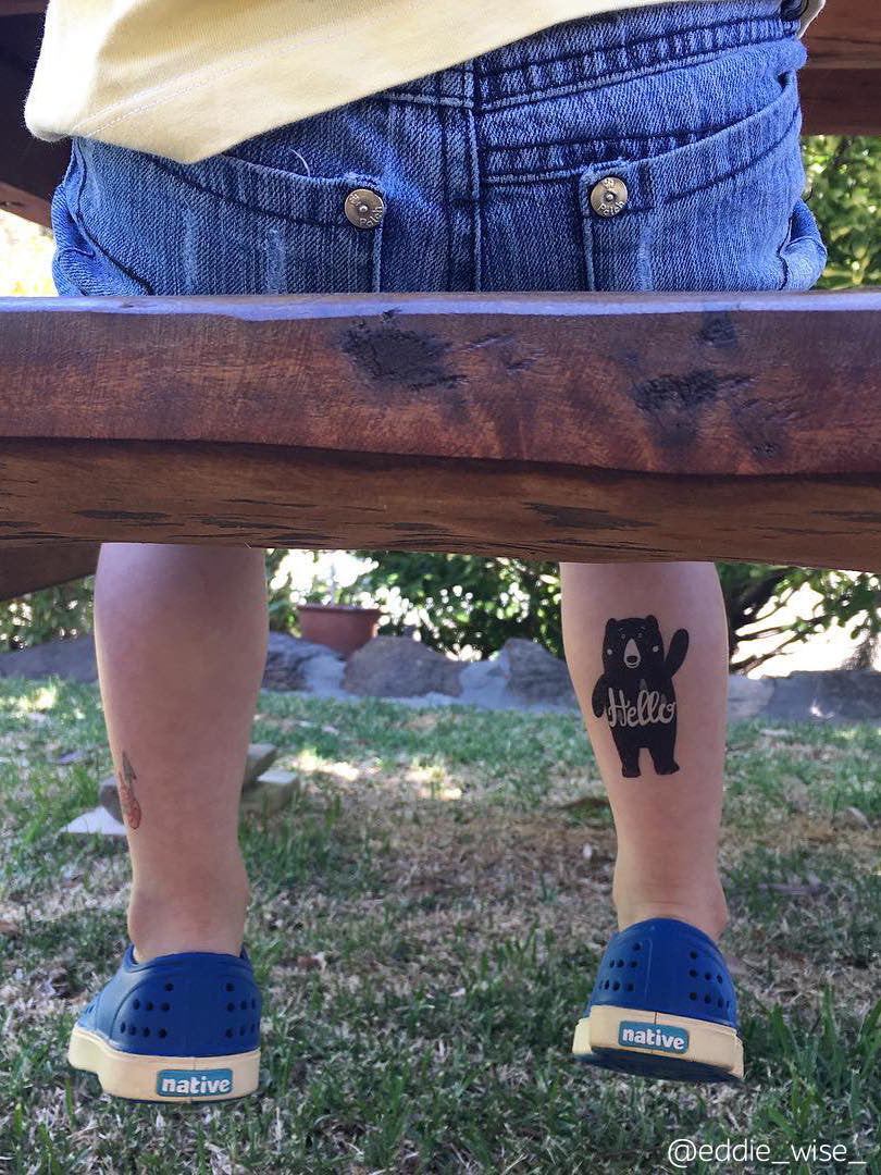 DUCKY STREET kids temporary Tattoo Hello bear designed by July Milks - 2