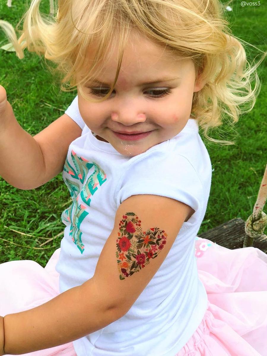 Heart shaped florals temporary tattoo by Ducky street