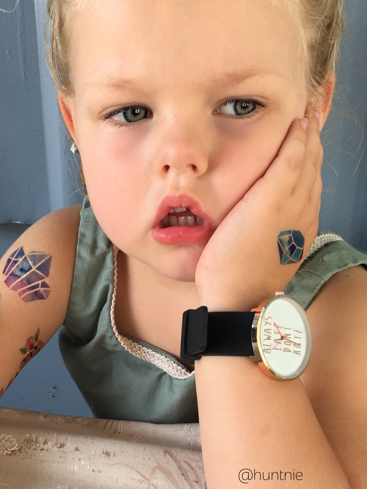 Watercolor diamonds kids temporary tattoos.