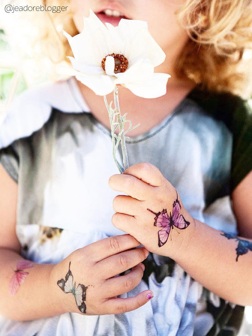 Children's wedding favors - romantic hand drawn butterflies temporary tattoos. Best kids table wedding ideas from Ducky street.