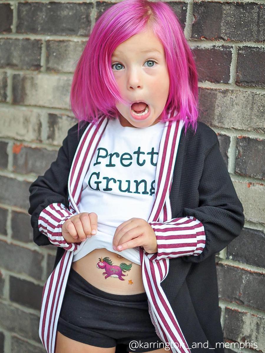Violet unicorn hip style temporary tattoo for stylish little princesses. Gift for girls of all ages.