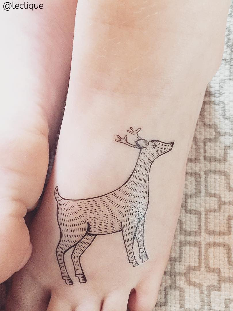 Cute kids monochrome temporary tattoo Deer from Animals kids body stickers set.