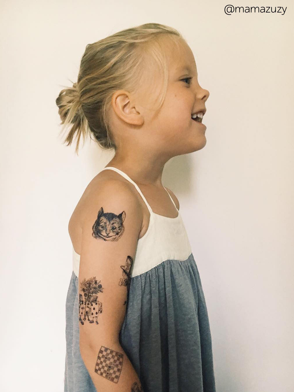 Cheshire cat black and white temporary tattoo based on original John Taniell illustration