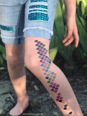 Go mermaid with ducky street rainbow watercolor scales temporary tattoos