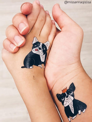 High quality temporary tattoos Bulldogs. 2 hand painted bulldogs - girl and boy. Create matching style with your bestie.