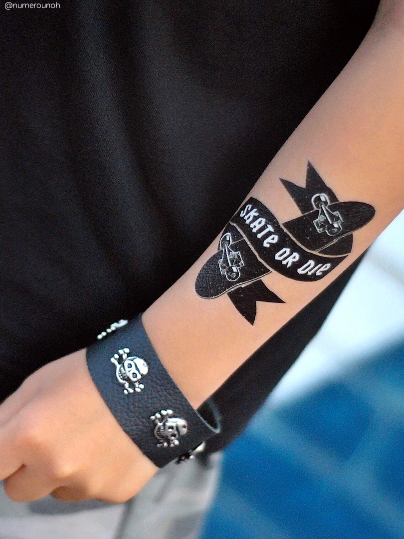 Skate or Die Temporary Tattoo - Bold Skateboarding Fun for Kids