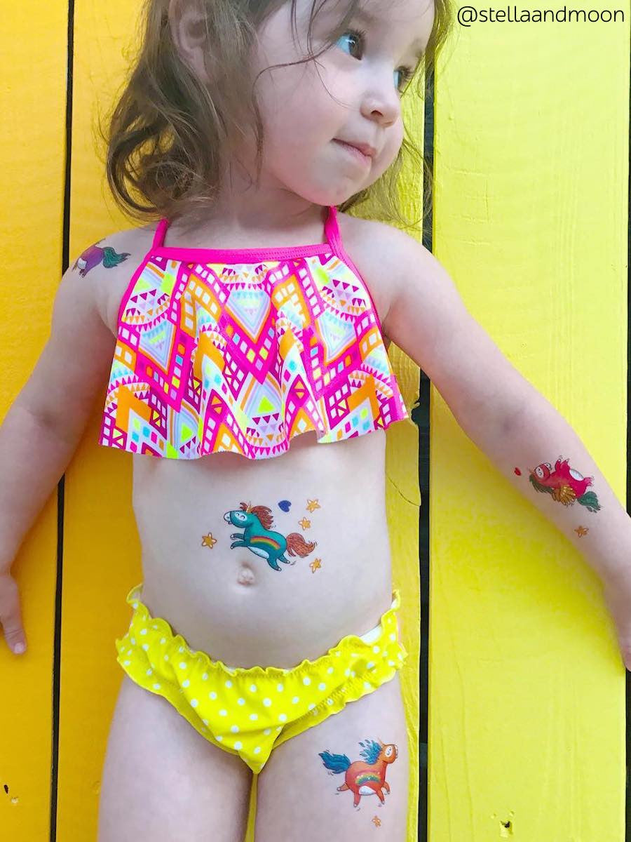 Rainbow dreamy unicorns tattoos from big set if 12 temporary tattoos "Rainbow unicorns" by Ducky street.