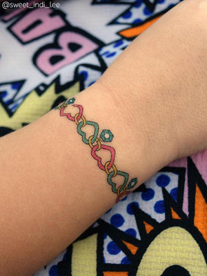Hearts chain bracelet temporary tattoo for girls from big Arm Candy kids body stickers set. Girl gang supply.