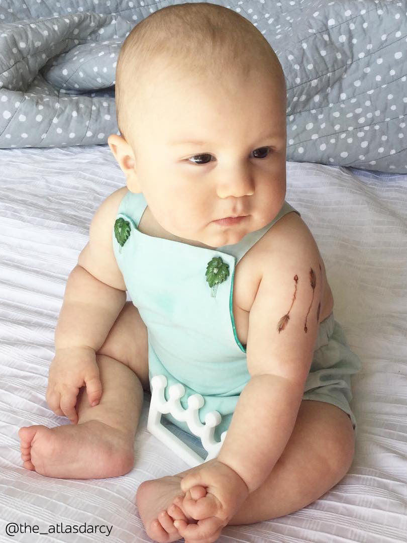 Little sweet bohemian girl with Boho arrows temporary tattoos from Ducky street.