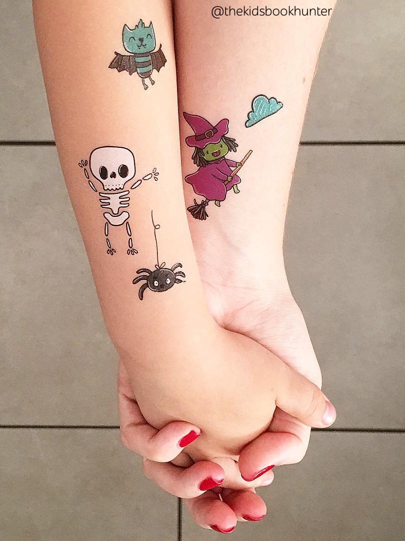Skeleton, witch and spider Halloween temporary tattoos to finish your costume. 
